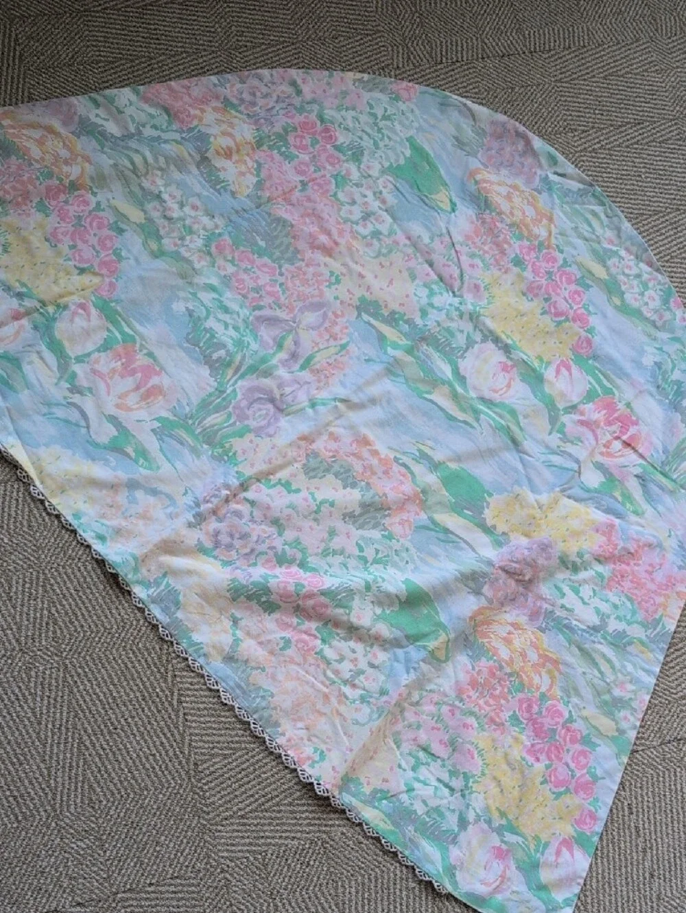 Vintage 80s Cotton Pastel Monet Floral Watercolor Curtains Panels & Valance Set